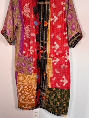 One of a Kind Reversible Kantha Kimono 1 SZ Handmade Vintage Boho Jacket Duster